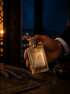 Businessman reaching for Artinz RAYAN perfume bottle 